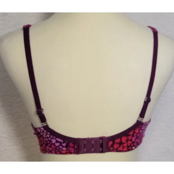Victorias Secret Underwire Bra Pink Purple Hearts Size 36D Rhinestone Lined 1159 - Picture 2 of 6